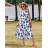 Zeagoo Women Summer Midi A Line Dress Short Sleeve Casual Flowy Tiered Beach Long Sundress with Pockets 2026 Vacation Travel(Blue Floral)