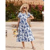 Zeagoo Women Summer Midi A Line Dress Short Sleeve Casual Flowy Tiered Beach Long Sundress with Pockets 2026 Vacation Travel(Blue Floral)