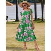 Zeagoo Women Summer Midi A Line Dress Short Sleeve Casual Flowy Tiered Beach Long Sundress with Pockets 2026 Vacation Travel(Dh594)