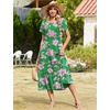 Zeagoo Women Summer Midi A Line Dress Short Sleeve Casual Flowy Tiered Beach Long Sundress with Pockets 2026 Vacation Travel(Dh594)