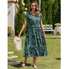 Zeagoo Women Summer Midi A Line Dress Short Sleeve Casual Flowy Tiered Beach Long Sundress with Pockets 2026 Vacation Travel(Green Leaf)
