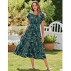 Zeagoo Women Summer Midi A Line Dress Short Sleeve Casual Flowy Tiered Beach Long Sundress with Pockets 2026 Vacation Travel(Green Leaf)