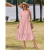 Zeagoo Women Summer Midi A Line Dress Short Sleeve Casual Flowy Tiered Beach Long Sundress with Pockets 2026 Vacation Travel(Jh1)
