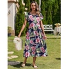 Zeagoo Women Summer Midi A Line Dress Short Sleeve Casual Flowy Tiered Beach Long Sundress with Pockets 2026 Vacation Travel(Pink Floral)
