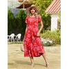 Zeagoo Women Summer Midi A Line Dress Short Sleeve Casual Flowy Tiered Beach Long Sundress with Pockets 2026 Vacation Travel(Red Floral)
