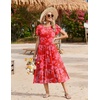 Zeagoo Women Summer Midi A Line Dress Short Sleeve Casual Flowy Tiered Beach Long Sundress with Pockets 2026 Vacation Travel(Red Floral)