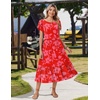 Zeagoo Women Summer Midi A Line Dress Short Sleeve Casual Flowy Tiered Beach Long Sundress with Pockets 2026 Vacation Travel(Red Floral)