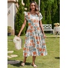 Zeagoo Women Summer Midi A Line Dress Short Sleeve Casual Flowy Tiered Beach Long Sundress with Pockets 2026 Vacation Travel(Red White Floral)