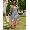 Zeagoo Women Summer Midi A Line Dress Short Sleeve Casual Flowy Tiered Beach Long Sundress with Pockets 2026 Vacation Travel(Retro Style)