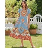 Zeagoo Women Summer Midi A Line Dress Short Sleeve Casual Flowy Tiered Beach Long Sundress with Pockets 2026 Vacation Travel(Retro Style)