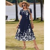 Zeagoo Women Summer Midi A Line Dress Short Sleeve Casual Flowy Tiered Beach Long Sundress with Pockets 2026 Vacation Travel(Sf103)