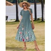 Zeagoo Women Summer Midi A Line Dress Short Sleeve Casual Flowy Tiered Beach Long Sundress with Pockets 2026 Vacation Travel(Wf115)