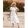 Zeagoo Women Summer Midi A Line Dress Short Sleeve Casual Flowy Tiered Beach Long Sundress with Pockets 2026 Vacation Travel(White Floral)