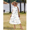Zeagoo Women Summer Midi A Line Dress Short Sleeve Casual Flowy Tiered Beach Long Sundress with Pockets 2026 Vacation Travel(White Floral)