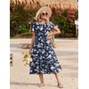 Zeagoo Women Summer Midi A Line Dress Short Sleeve Casual Flowy Tiered Beach Long Sundress with Pockets 2026 Vacation Travel(White Floral-2)