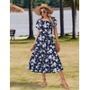 Zeagoo Women Summer Midi A Line Dress Short Sleeve Casual Flowy Tiered Beach Long Sundress with Pockets 2026 Vacation Travel(White Floral-2)
