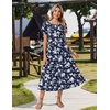 Zeagoo Women Summer Midi A Line Dress Short Sleeve Casual Flowy Tiered Beach Long Sundress with Pockets 2026 Vacation Travel(White Floral-2)
