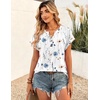 Zeagoo Women Tops Short Sleeve T Shirts V Neck Dressy Casual Work Blouses(Bf290-white Flowers)