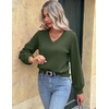 Zeagoo Women V-Neck Cropped Sweater Fall Long Sleeve Knit Pullover Tops(Army Green)