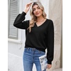 Zeagoo Women V-Neck Cropped Sweater Fall Long Sleeve Knit Pullover Tops(Black)