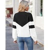 Zeagoo Women V-Neck Cropped Sweater Fall Long Sleeve Knit Pullover Tops(Black White)