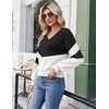 Zeagoo Women V-Neck Cropped Sweater Fall Long Sleeve Knit Pullover Tops(Black White)