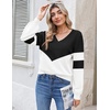 Zeagoo Women V-Neck Cropped Sweater Fall Long Sleeve Knit Pullover Tops(Black White)