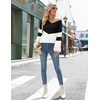 Zeagoo Women V-Neck Cropped Sweater Fall Long Sleeve Knit Pullover Tops(Black White)