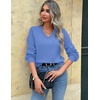 Zeagoo Women V-Neck Cropped Sweater Fall Long Sleeve Knit Pullover Tops(Blue)