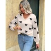 Zeagoo Women V-Neck Cropped Sweater Fall Long Sleeve Knit Pullover Tops(Bowknot Beige)
