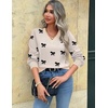 Zeagoo Women V-Neck Cropped Sweater Fall Long Sleeve Knit Pullover Tops(Bowknot Beige)