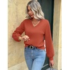 Zeagoo Women V-Neck Cropped Sweater Fall Long Sleeve Knit Pullover Tops(Brick Red)
