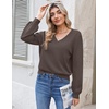 Zeagoo Women V-Neck Cropped Sweater Fall Long Sleeve Knit Pullover Tops(Brown)