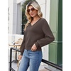 Zeagoo Women V-Neck Cropped Sweater Fall Long Sleeve Knit Pullover Tops(Brown)
