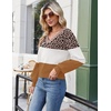 Zeagoo Women V-Neck Cropped Sweater Fall Long Sleeve Knit Pullover Tops(Brown Leopard)