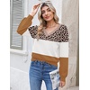 Zeagoo Women V-Neck Cropped Sweater Fall Long Sleeve Knit Pullover Tops(Brown Leopard)