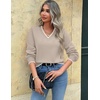 Zeagoo Women V-Neck Cropped Sweater Fall Long Sleeve Knit Pullover Tops(Color Block 1)