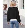 Zeagoo Women V-Neck Cropped Sweater Fall Long Sleeve Knit Pullover Tops(Color Block Black)
