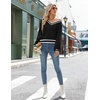 Zeagoo Women V-Neck Cropped Sweater Fall Long Sleeve Knit Pullover Tops(Color Block Black)