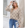 Zeagoo Women V-Neck Cropped Sweater Fall Long Sleeve Knit Pullover Tops(Dot Khaki)