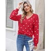 Zeagoo Women V-Neck Cropped Sweater Fall Long Sleeve Knit Pullover Tops(Dot Red)