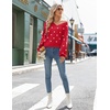 Zeagoo Women V-Neck Cropped Sweater Fall Long Sleeve Knit Pullover Tops(Dot Red)