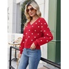 Zeagoo Women V-Neck Cropped Sweater Fall Long Sleeve Knit Pullover Tops(Dot Red)