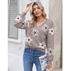 Zeagoo Women V-Neck Cropped Sweater Fall Long Sleeve Knit Pullover Tops(Flower White)