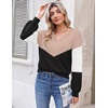 Zeagoo Women V-Neck Cropped Sweater Fall Long Sleeve Knit Pullover Tops(Khaki Black)