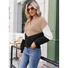 Zeagoo Women V-Neck Cropped Sweater Fall Long Sleeve Knit Pullover Tops(Khaki Black)