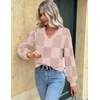 Zeagoo Women V-Neck Cropped Sweater Fall Long Sleeve Knit Pullover Tops(Khakiplaid)