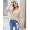 Zeagoo Women V-Neck Cropped Sweater Fall Long Sleeve Knit Pullover Tops(Light Khaki)