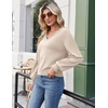 Zeagoo Women V-Neck Cropped Sweater Fall Long Sleeve Knit Pullover Tops(Light Khaki)