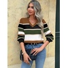 Zeagoo Women V-Neck Cropped Sweater Fall Long Sleeve Knit Pullover Tops(Multi-brown)